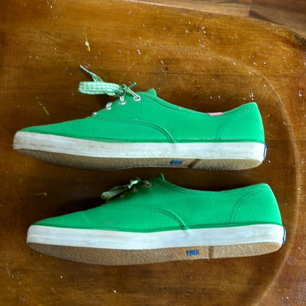 Keds women’s size 9.5 bright green & gingham laces champion oxford tennis shoes - Picture 6 of 11